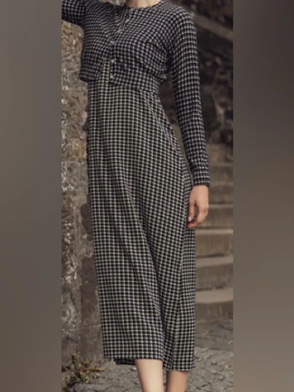 2 Pieces- Black/White A-Line Slip Maxi Dress-Houndstooth w/ Matching Cardigan: M - Picture 1 of 15